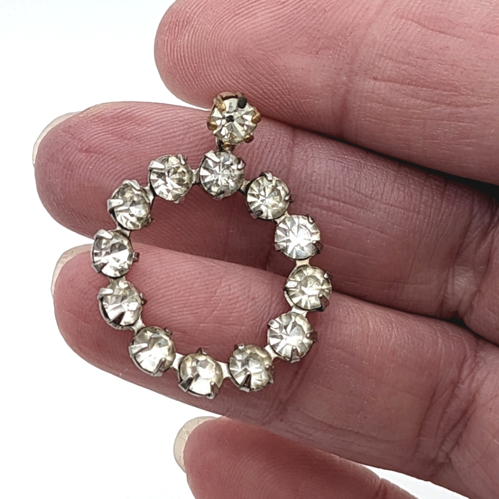 Single VTG Earring Rhinestone Circle Dangly Drop 1 Inch